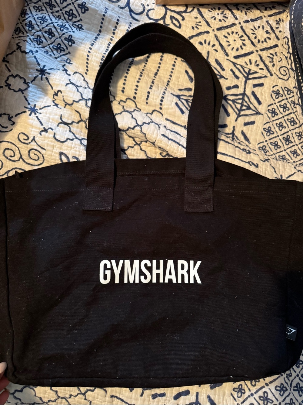 Gymshark Black Canvas Duffel Tote with White Logo